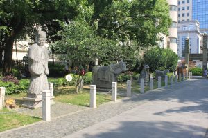 Various statues line the route