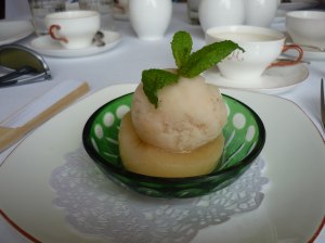 My poached peach with Mangosteen Ice Cream