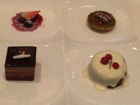 Platter of Christmas Pudding with Brandy Sauce, Mince Pies & Chocolate Brownies